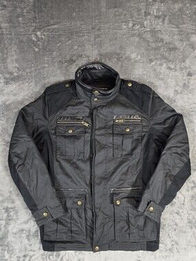 Steve Madden Military Field Jacket Size Large Black Faux Leather Accent Hardwear
